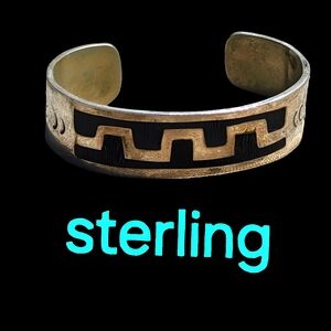 Vintage old sterling silver Native American Mexican? cuff bracelet ename…